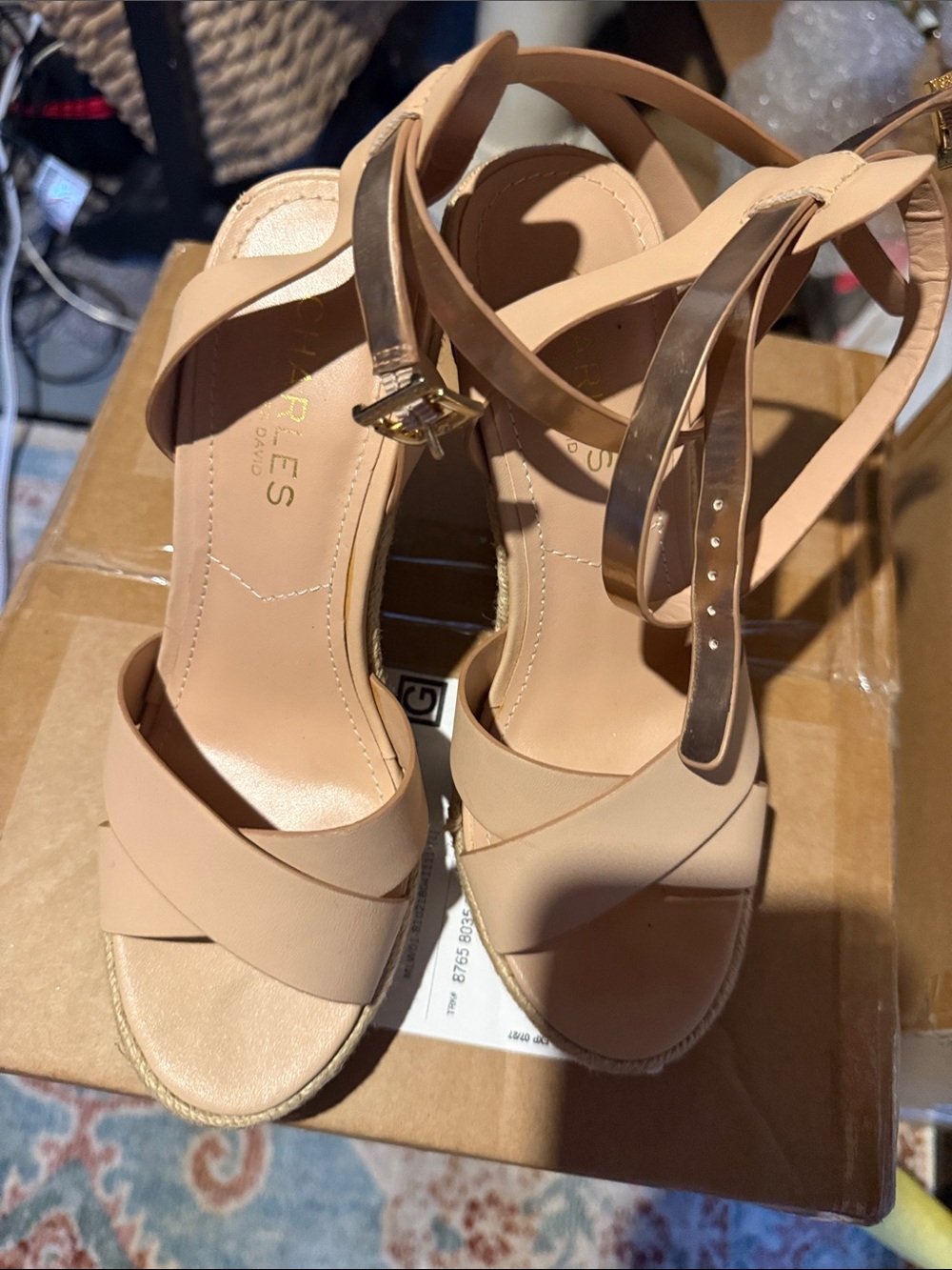 Charles By Charles David Beige Nude Wedge Sandals with Ankle Strap